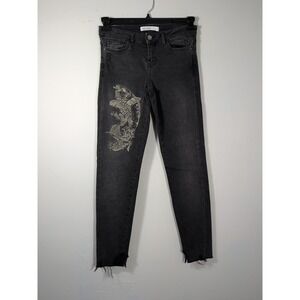 Zara‎ Basic Denim Koi Fish Embroidered in Black Jeans Woman's Size 4